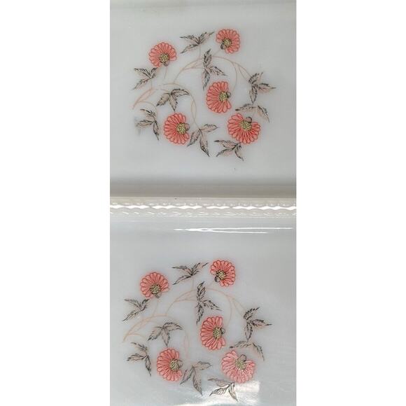 Vtg Anchor Hocking Fire King Milk Glass Pink Floral Fleurette Snack Plate & Cups - Picture 3 of 10